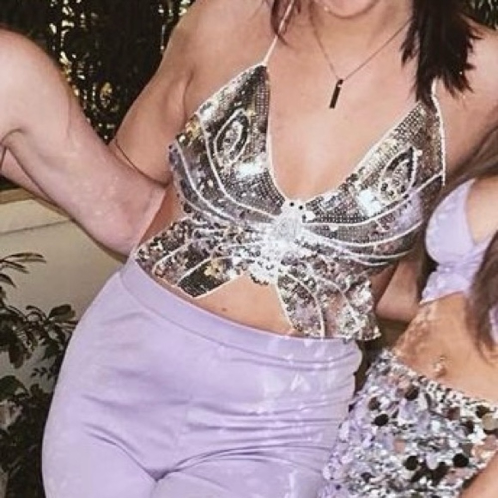 Extra Small sequined butterfly tie top.